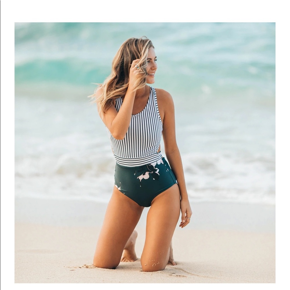 Albion Bon Voyage Stripes & Floral One Piece Swimsuit